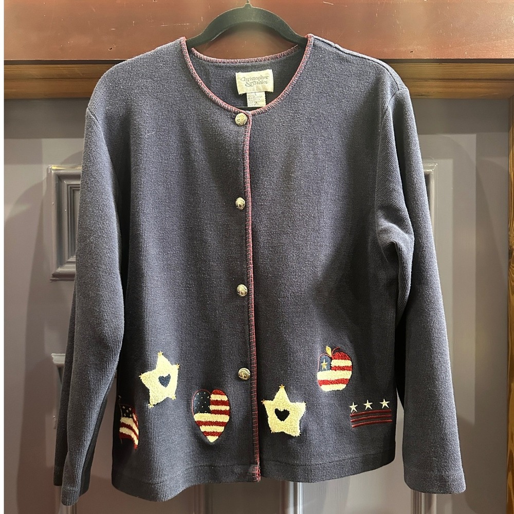 90s Christopher & Banks USA Flag Cardigan Sweater Womens L Americana - Picture 4 of 6
